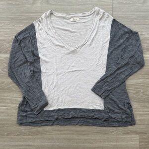 Madewell Gray and Cream V-Neck Women's Top